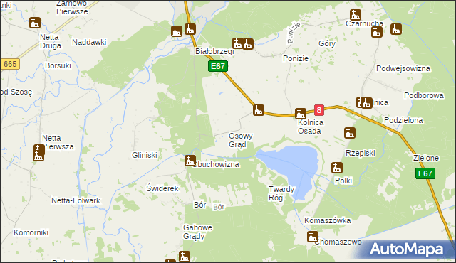 mapa Osowy Grąd, Osowy Grąd na mapie Targeo