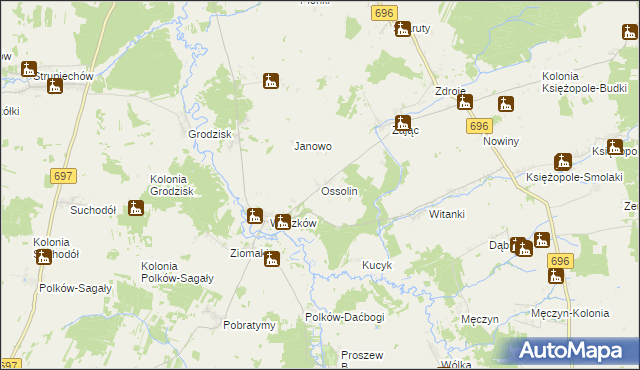 mapa Ossolin gmina Liw, Ossolin gmina Liw na mapie Targeo