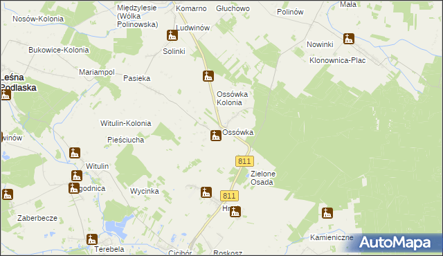 mapa Ossówka gmina Leśna Podlaska, Ossówka gmina Leśna Podlaska na mapie Targeo