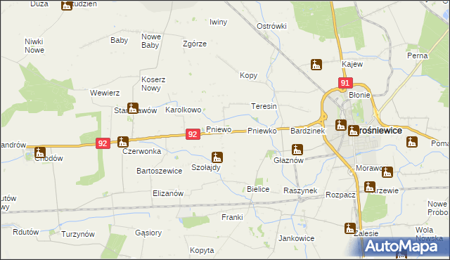 mapa Ostałów gmina Krośniewice, Ostałów gmina Krośniewice na mapie Targeo