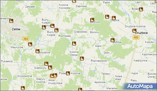 mapa Ostoja gmina Zelów, Ostoja gmina Zelów na mapie Targeo