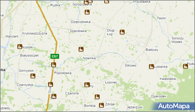 mapa Ostra Góra gmina Korycin, Ostra Góra gmina Korycin na mapie Targeo