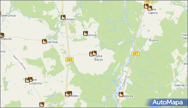 mapa Ostre Bardo gmina Połczyn-Zdrój, Ostre Bardo gmina Połczyn-Zdrój na mapie Targeo