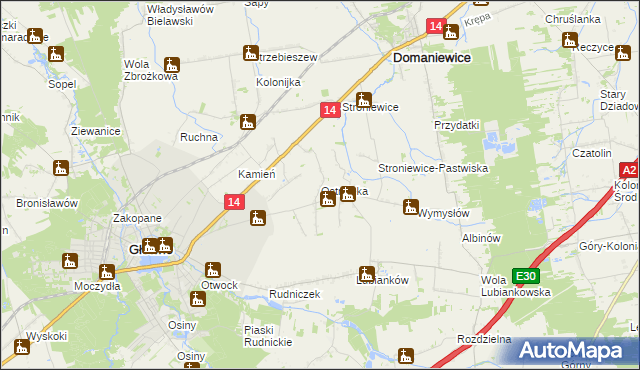 mapa Ostrołęka gmina Głowno, Ostrołęka gmina Głowno na mapie Targeo