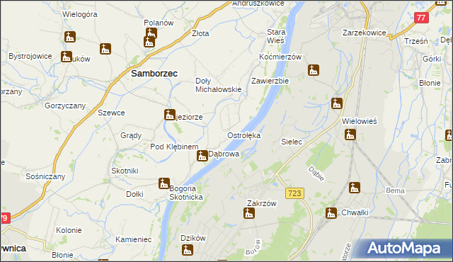 mapa Ostrołęka gmina Samborzec, Ostrołęka gmina Samborzec na mapie Targeo