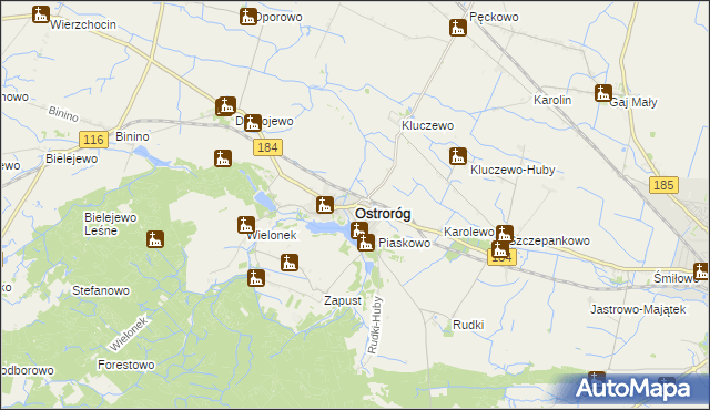 mapa Ostroróg powiat szamotulski, Ostroróg powiat szamotulski na mapie Targeo