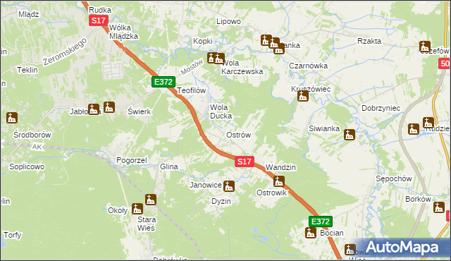 mapa Ostrów gmina Celestynów, Ostrów gmina Celestynów na mapie Targeo
