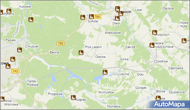 mapa Ostrów gmina Krasocin, Ostrów gmina Krasocin na mapie Targeo