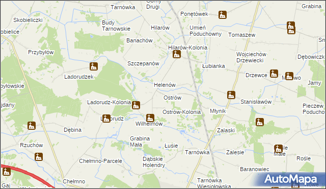 mapa Ostrów gmina Olszówka, Ostrów gmina Olszówka na mapie Targeo