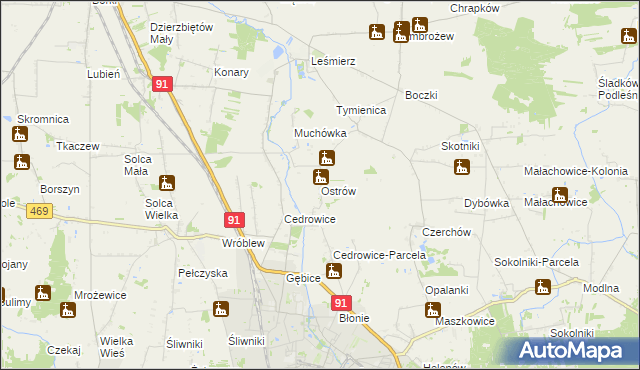 mapa Ostrów gmina Ozorków, Ostrów gmina Ozorków na mapie Targeo