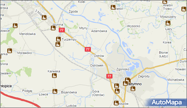 mapa Ostrów gmina Radymno, Ostrów gmina Radymno na mapie Targeo