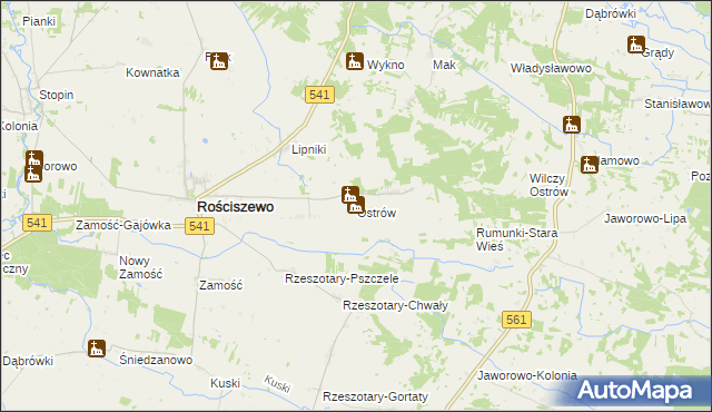 mapa Ostrów gmina Rościszewo, Ostrów gmina Rościszewo na mapie Targeo