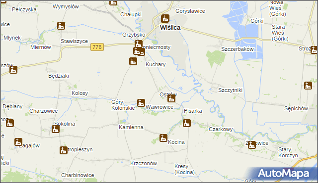 mapa Ostrów gmina Wiślica, Ostrów gmina Wiślica na mapie Targeo