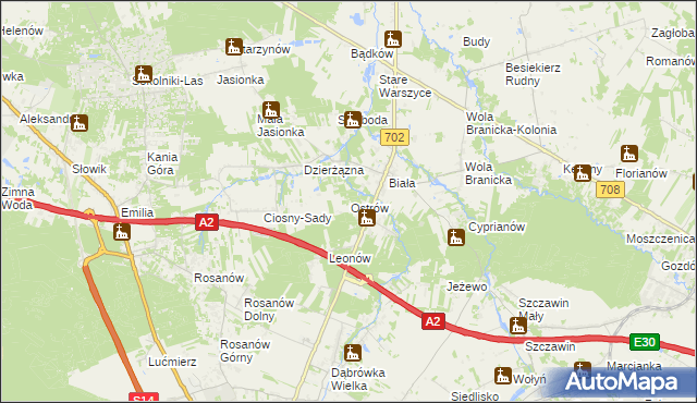 mapa Ostrów gmina Zgierz, Ostrów gmina Zgierz na mapie Targeo