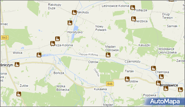 mapa Ostrów-Kolonia gmina Wojsławice, Ostrów-Kolonia gmina Wojsławice na mapie Targeo