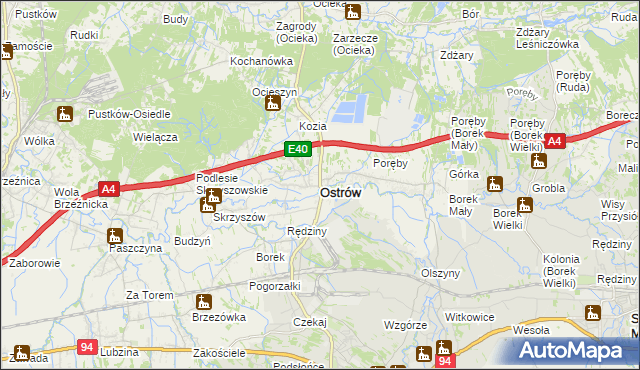 mapa Ostrów powiat ropczycko-sędziszowski, Ostrów powiat ropczycko-sędziszowski na mapie Targeo