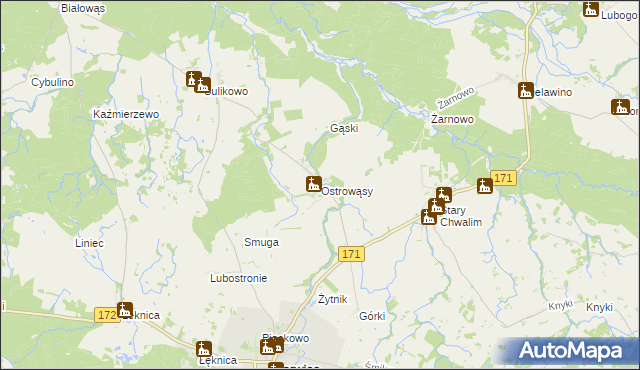 mapa Ostrowąsy gmina Barwice, Ostrowąsy gmina Barwice na mapie Targeo