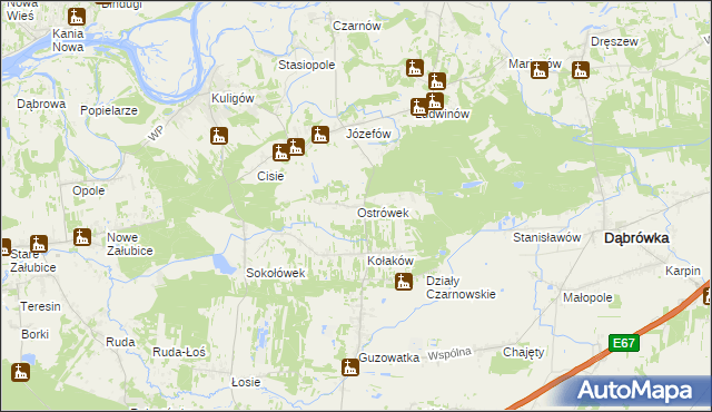 mapa Ostrówek gmina Dąbrówka, Ostrówek gmina Dąbrówka na mapie Targeo