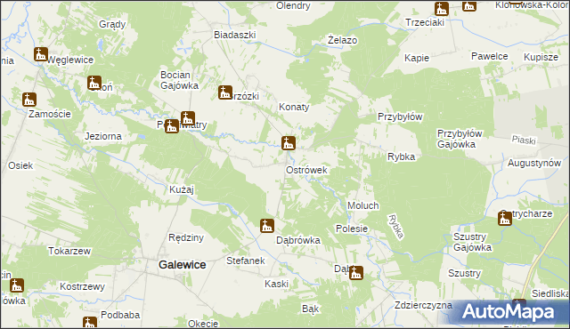 mapa Ostrówek gmina Galewice, Ostrówek gmina Galewice na mapie Targeo