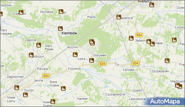 mapa Ostrówek gmina Klembów, Ostrówek gmina Klembów na mapie Targeo
