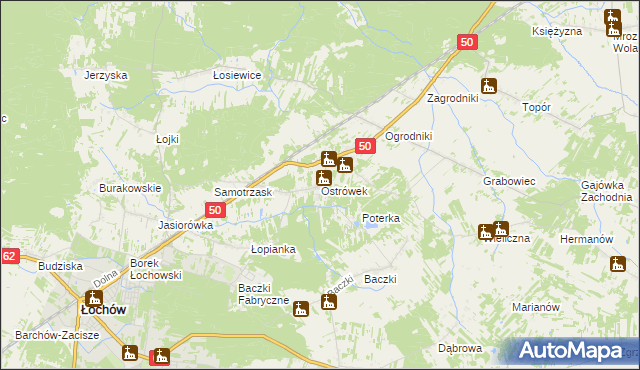 mapa Ostrówek gmina Łochów, Ostrówek gmina Łochów na mapie Targeo