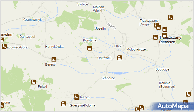 mapa Ostrówek gmina Trzeszczany, Ostrówek gmina Trzeszczany na mapie Targeo