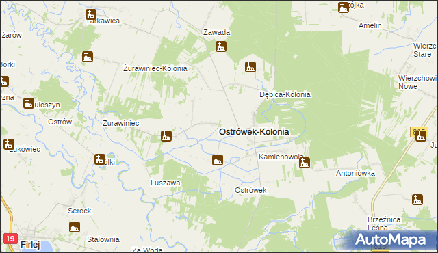 mapa Ostrówek-Kolonia gmina Ostrówek, Ostrówek-Kolonia gmina Ostrówek na mapie Targeo