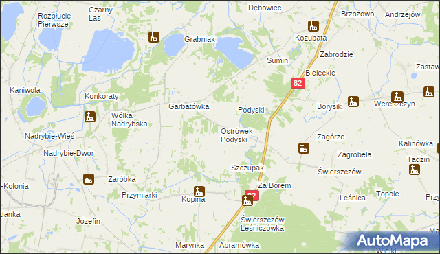 mapa Ostrówek Podyski, Ostrówek Podyski na mapie Targeo