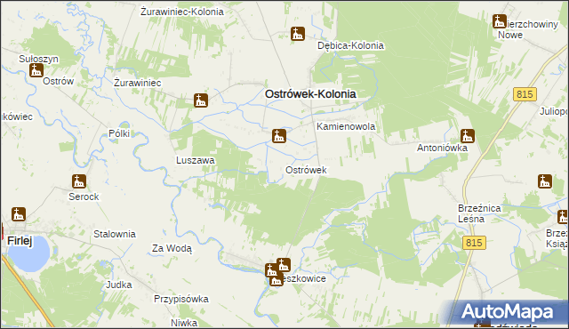 mapa Ostrówek powiat lubartowski, Ostrówek powiat lubartowski na mapie Targeo