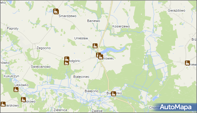 mapa Ostrowiec gmina Malechowo, Ostrowiec gmina Malechowo na mapie Targeo