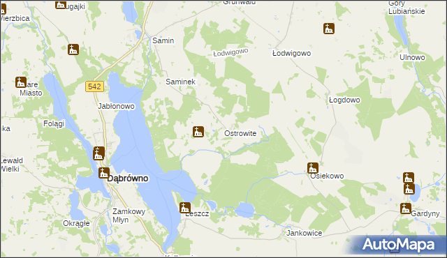 mapa Ostrowite gmina Dąbrówno, Ostrowite gmina Dąbrówno na mapie Targeo