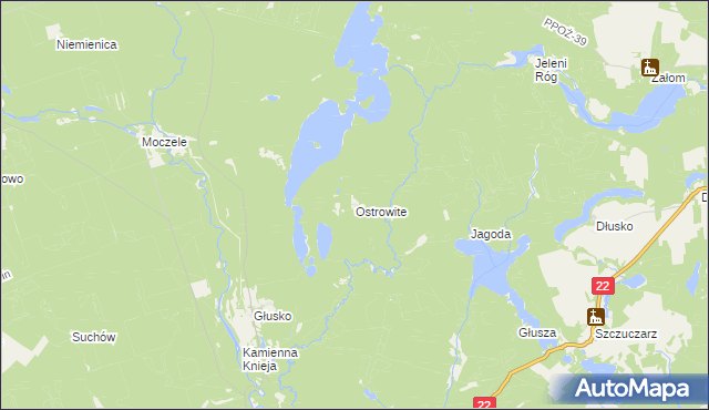 mapa Ostrowite gmina Dobiegniew, Ostrowite gmina Dobiegniew na mapie Targeo