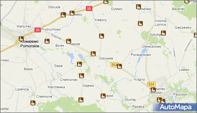 mapa Ostrowite gmina Golub-Dobrzyń, Ostrowite gmina Golub-Dobrzyń na mapie Targeo