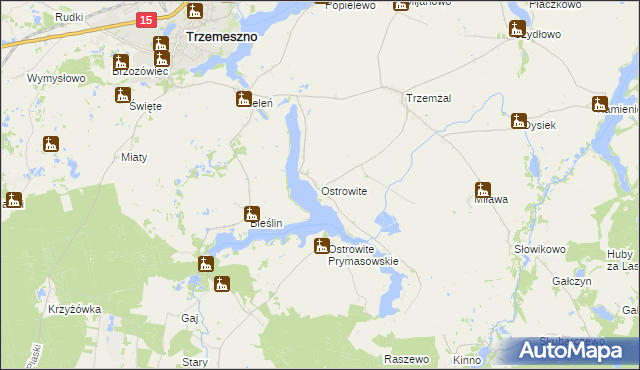 mapa Ostrowite gmina Trzemeszno, Ostrowite gmina Trzemeszno na mapie Targeo