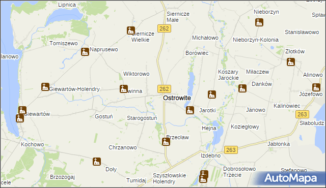 mapa Ostrowite powiat słupecki, Ostrowite powiat słupecki na mapie Targeo