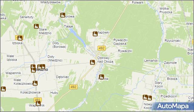 mapa Ostrowy nad Okszą, Ostrowy nad Okszą na mapie Targeo