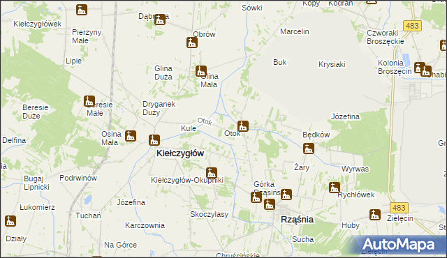 mapa Otok gmina Kiełczygłów, Otok gmina Kiełczygłów na mapie Targeo