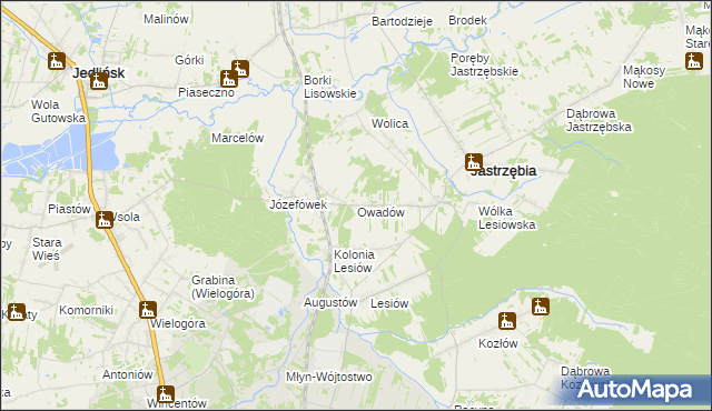 mapa Owadów gmina Jastrzębia, Owadów gmina Jastrzębia na mapie Targeo