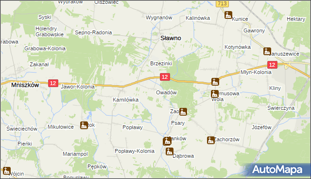 mapa Owadów gmina Sławno, Owadów gmina Sławno na mapie Targeo