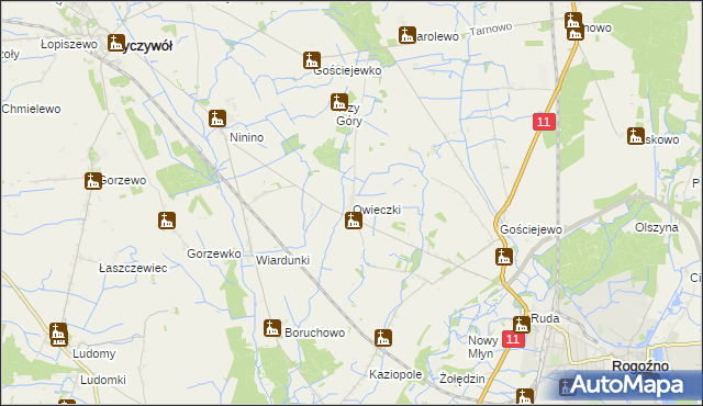 mapa Owieczki gmina Rogoźno, Owieczki gmina Rogoźno na mapie Targeo