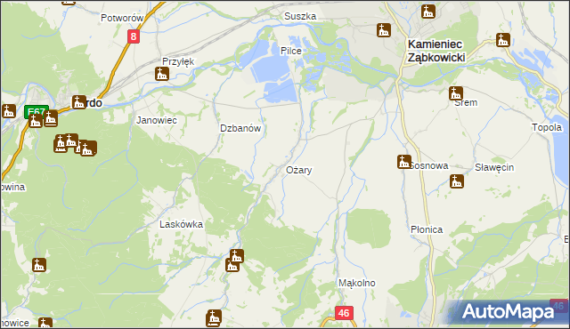 mapa Ożary, Ożary na mapie Targeo