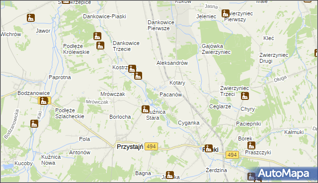 mapa Pacanów gmina Panki, Pacanów gmina Panki na mapie Targeo