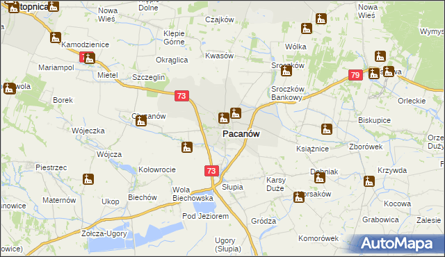 mapa Pacanów powiat buski, Pacanów powiat buski na mapie Targeo