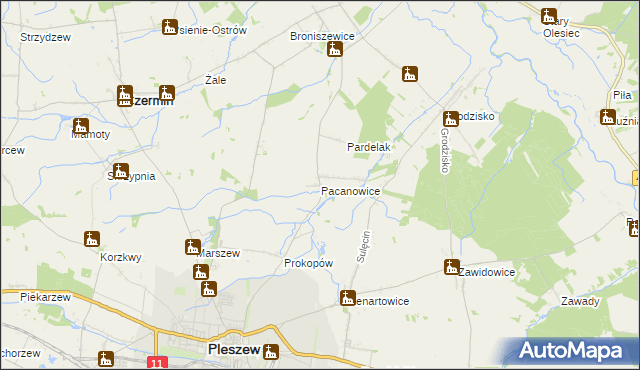 mapa Pacanowice, Pacanowice na mapie Targeo