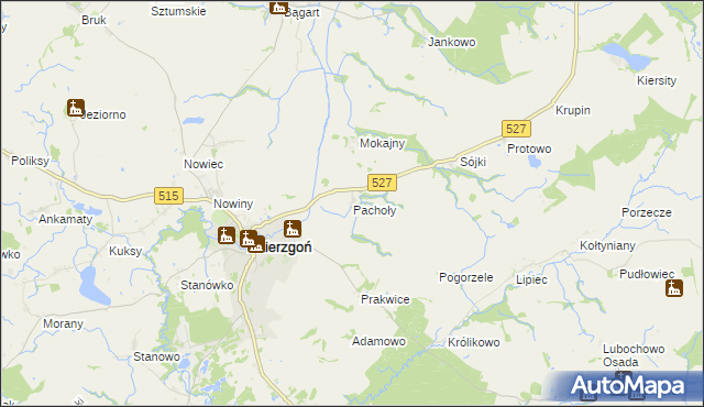 mapa Pachoły gmina Dzierzgoń, Pachoły gmina Dzierzgoń na mapie Targeo