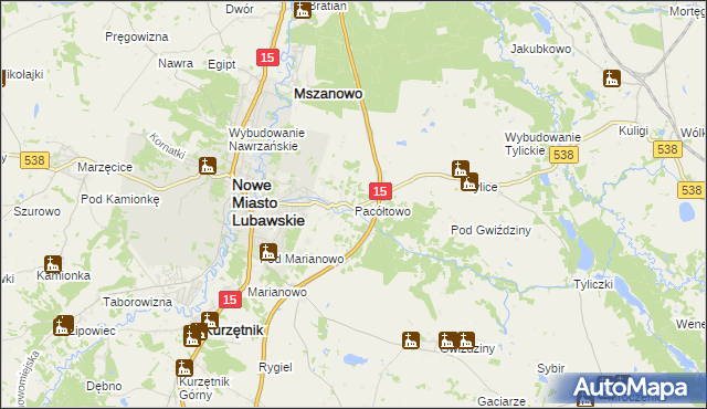 mapa Pacółtowo gmina Nowe Miasto Lubawskie, Pacółtowo gmina Nowe Miasto Lubawskie na mapie Targeo