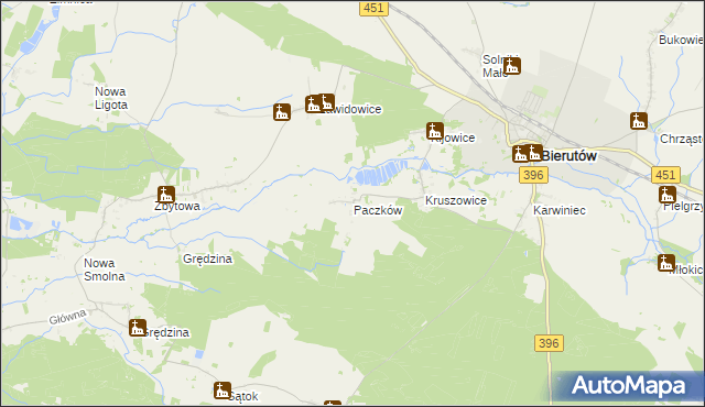 mapa Paczków gmina Bierutów, Paczków gmina Bierutów na mapie Targeo