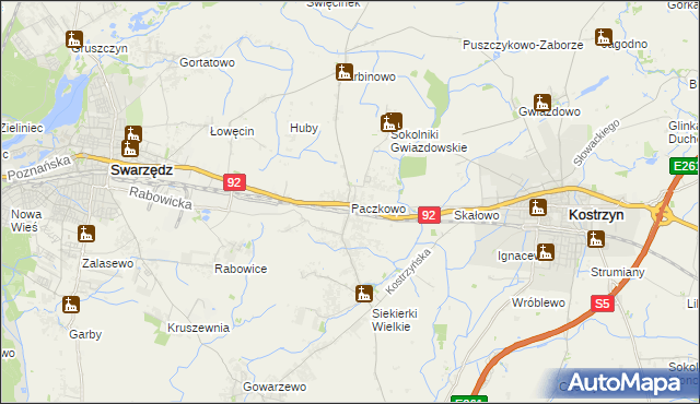 mapa Paczkowo gmina Swarzędz, Paczkowo gmina Swarzędz na mapie Targeo
