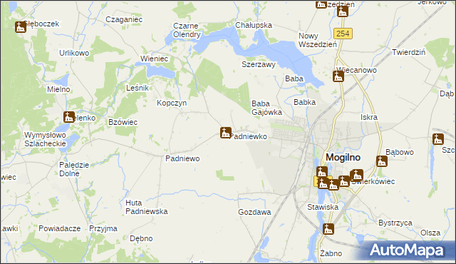 mapa Padniewko, Padniewko na mapie Targeo