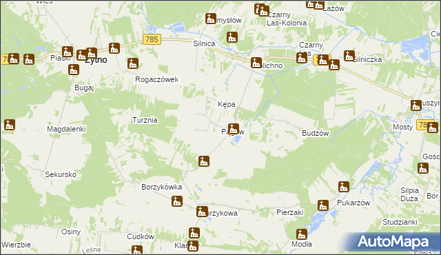 mapa Pągów gmina Żytno, Pągów gmina Żytno na mapie Targeo